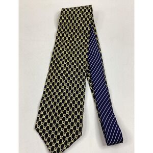 Gianni Versace Navy & Bright Yellow 100% Silk Necktie w/ COA - Made In‎ Italy